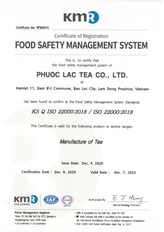 ISO 22000 Tra Phuoc Lac